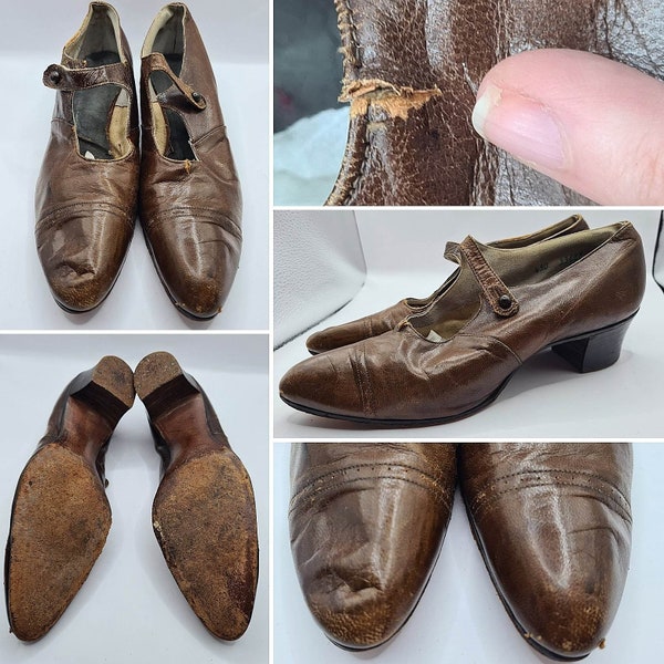 Original 1920s Brown Leather Mary Jane Shoes!