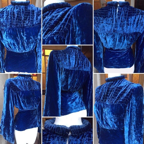 SALE****Original 1930s Blue Silk Velvet Blouse wit