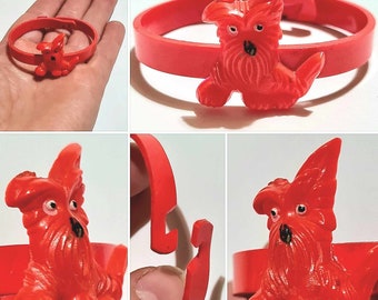 Original 1930s/40s Early Plastic Art Deco Carved/Moulded Scotty Dog Child's? Celluloid Bangle!