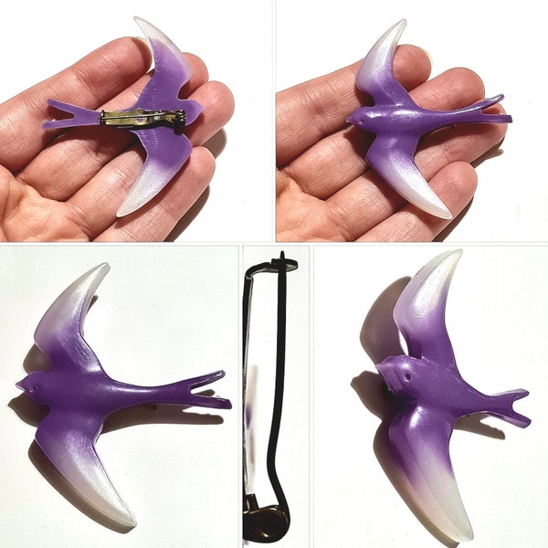 Original 1930/40s Celluloid Early Plastic Art Deco Purple Two Tone Swallow Bird Brooch!