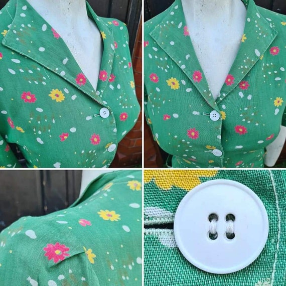 Original 1940s VOLUP Green Floral Tea Dress with … - image 8