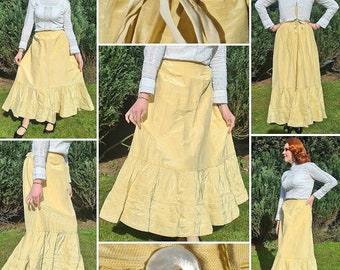 Original 19th Century Victorian Lemon Moire Silk Skirt!