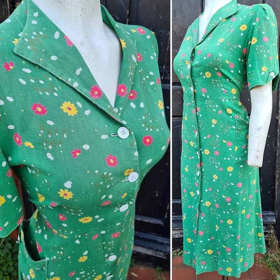 Original 1940s VOLUP Green Floral Tea Dress with … - image 6