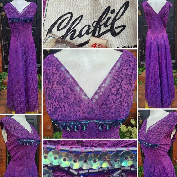 Original Late 1950s VOLUP Royal Purple Lace Evenin