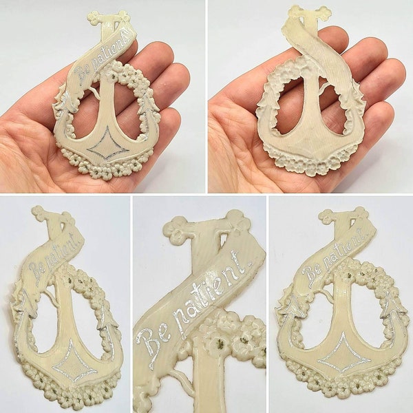 Original 1930s/40s Early Plastic Nautical Anchor and Floral 'Be Patient' Patch/Part of Brooch!