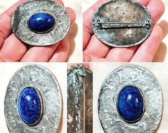 Original 1910s/1920s Arts and Crafts Ruskin Art Nouveau Brooch with Blue Cabochon!