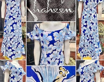 STUNNING Original 1940s "Alfred Shaheen Honolulu" labeled Cotton Hawaiian Mermaid Dress!