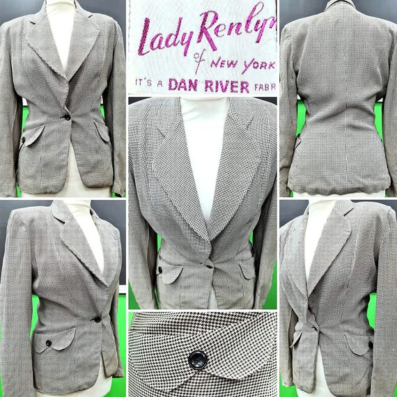 Original 1940s Houndstooth Tailored Suit Jacket b… - image 1