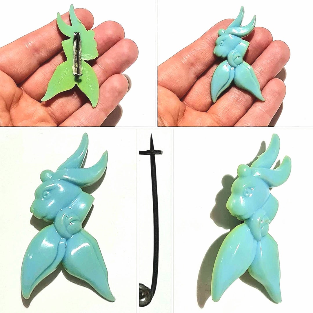Original 1930s/40s Early Plastic Carved Celluloid Rabbit Brooch - Etsy