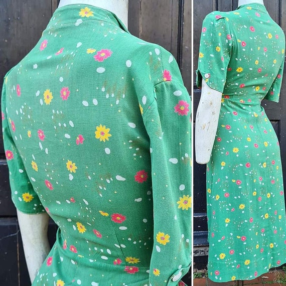 Original 1940s VOLUP Green Floral Tea Dress with … - image 5