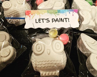 DIY Paint Kit Party Favors Plaster Painting Class Gift with Custom Tag OWLS