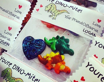 Dinosaur Crayons Valentines Favors: Kids Class Gifts