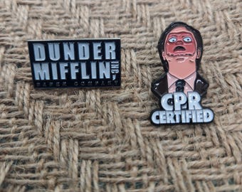 The Office, Dunder Mifflin Paper Company, Dwight, CPR Certified, Enamel Pins, Best Boss