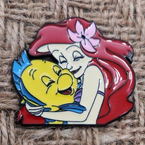 In the style of Disney&#39;s The Little Mermaid, Ariel, Flounder, 80s and 90s Kids movies, Enamel Pin
