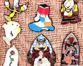 Beauty and the Beast Enamel Pins, Belle, Lumiere, 90s Nostalgia, disney movies, Gift Exchange, Stocking Stuffers