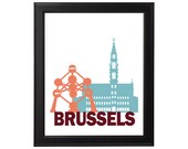 Wall Art Print Brussels Belgium Instant Download Printable peach city print country print city art customisable Fine Art pop art colorful