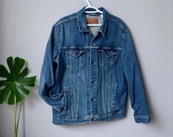 Y2K Levi's Denim Jacket: Vintage Blue Jean Trucker, Orange Stitch