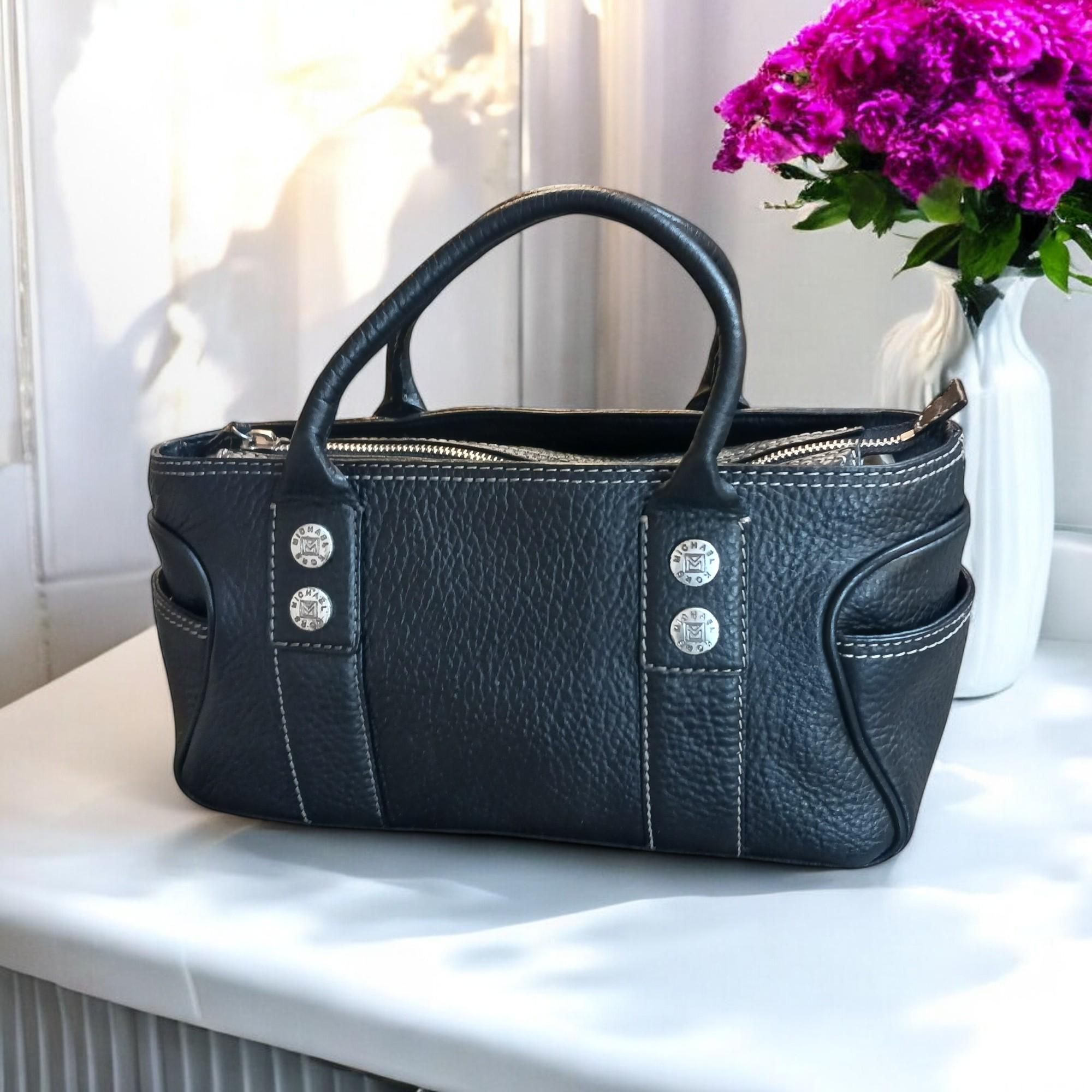 Vintage Michael Kors Black Pebbled Leather Tote: 90s Y2K Metal