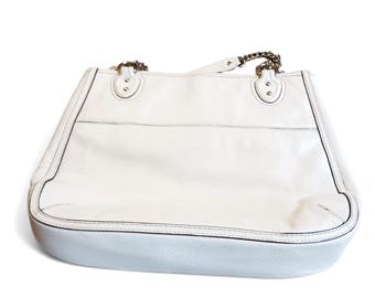 Y2K Coach Ivory Leather Chain Shoulder Bag Turnlock Pocket Coral