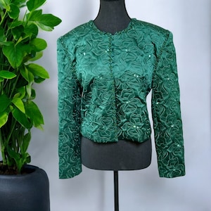 Vintage Emerald Green Silk Sequin Jacket: Beaded Embroidered Evening Wear