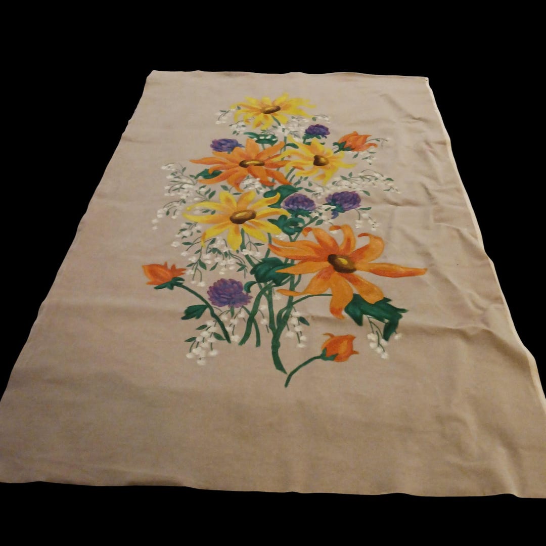 Vintage Tri-chem Liquid Embroidery Flowers on Velvet Felt | 70s Floral ...