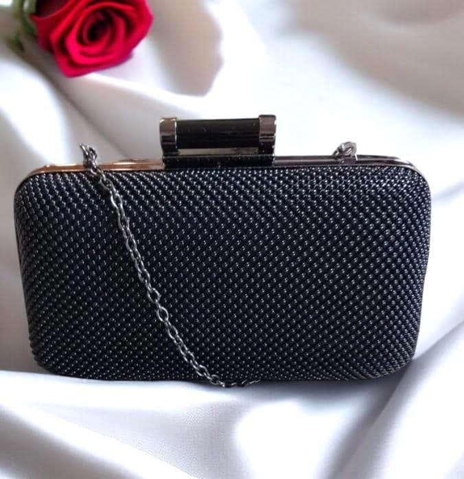 Vintage Jessica Mcclintock Black Beaded Clamshell Evening Bag With