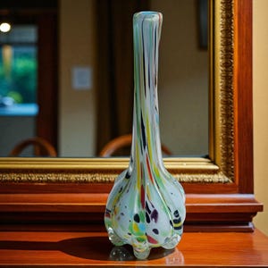 Mid-Century Murano Style Art Glass Vase: Hand Blown Bohemian Decor