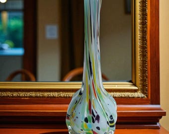 Mid-Century Murano Style Art Glass Vase: Hand Blown Bohemian Decor