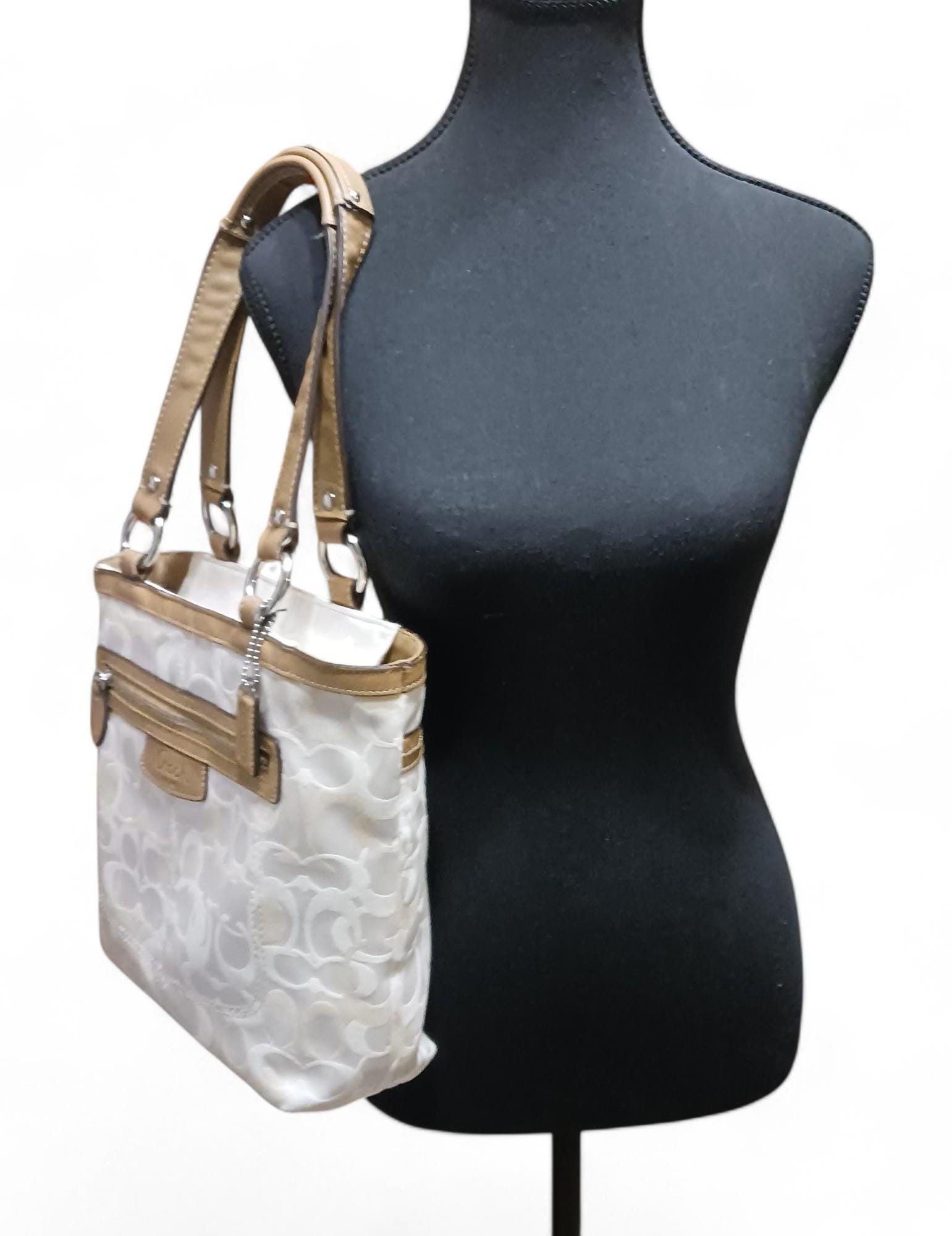 Coach Signature Tote F15436 Beige & Tan Jacquard Fabric With