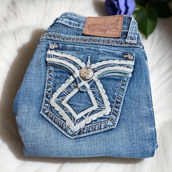 Y2K Embroidered LA Idol Jeans: Western Glam Bling Denim, Size 5 - Etsy