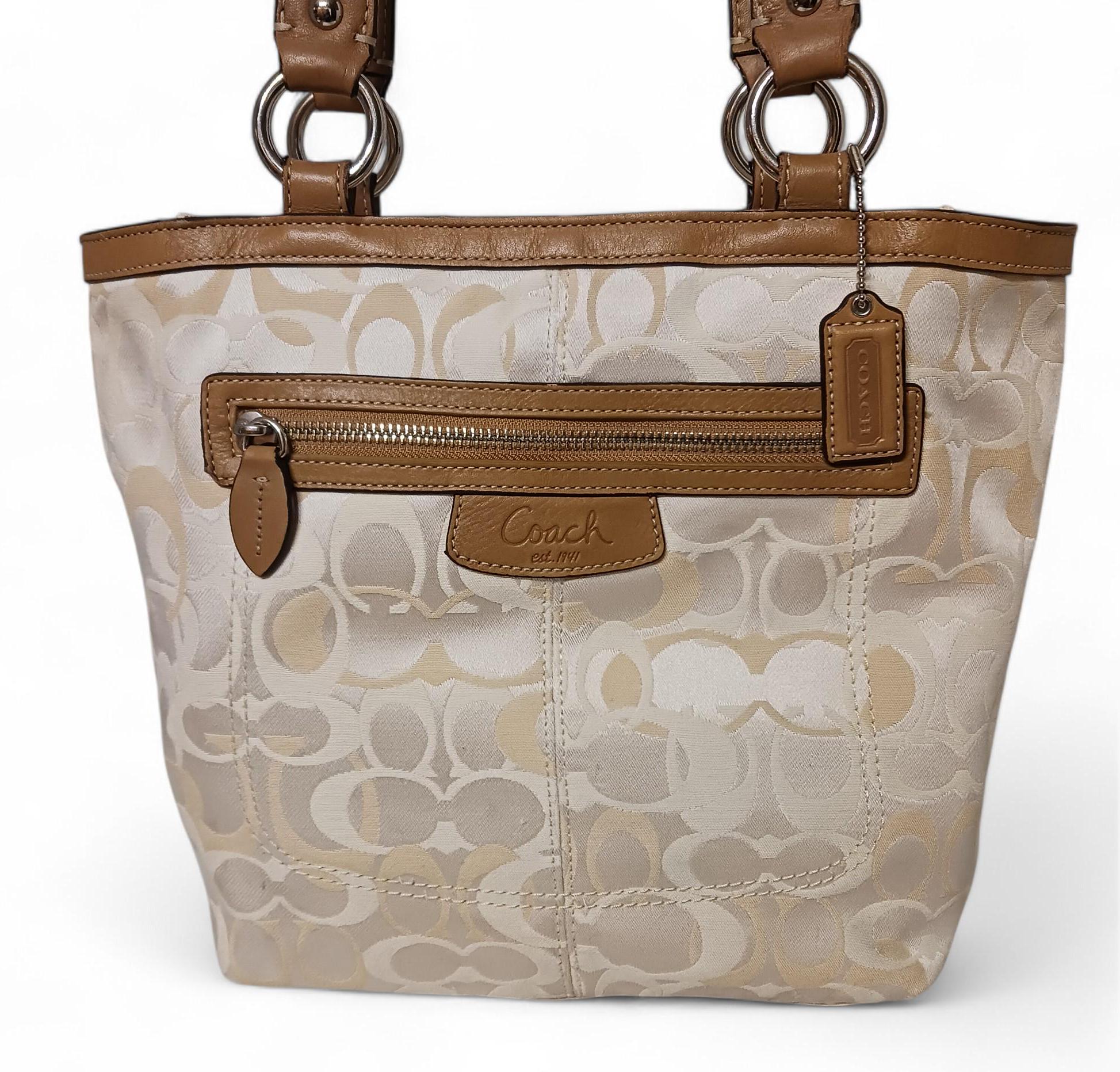 Coach Signature Tote F15436 Beige & Tan Jacquard Fabric With