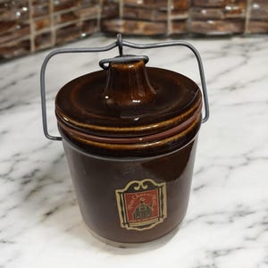 Vintage Pine Cheese Mart Stoneware Crock: Rustic Kitchen Decor