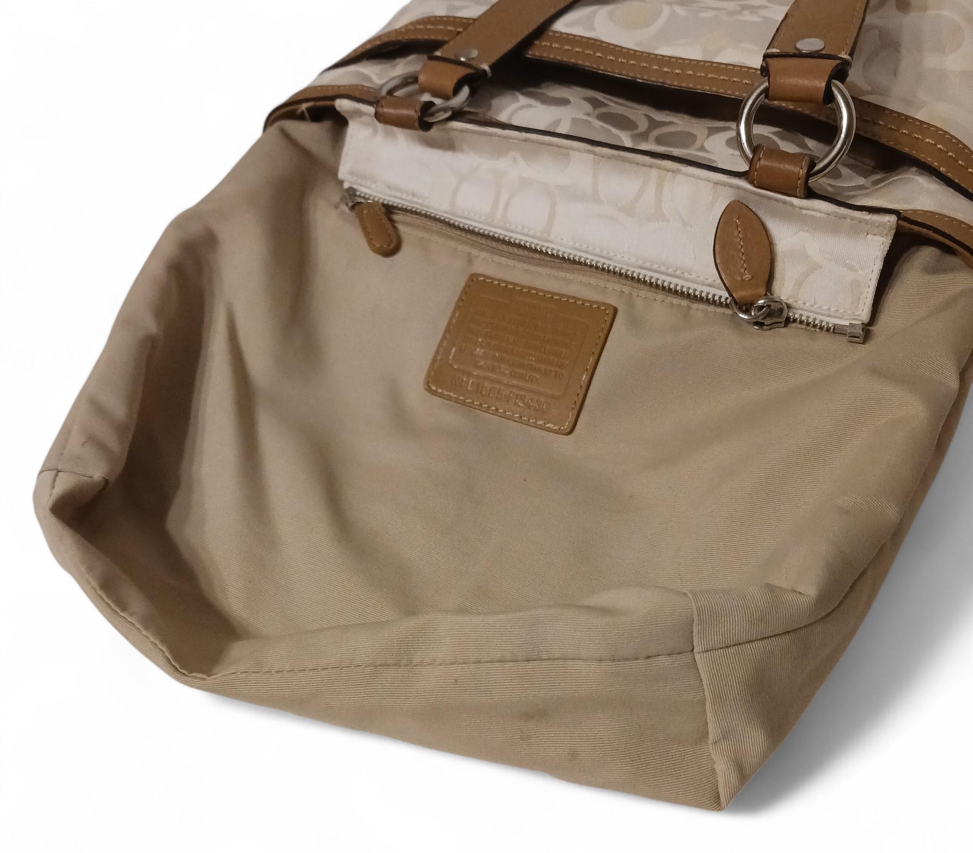 Coach Signature Tote F15436 Beige & Tan Jacquard Fabric With