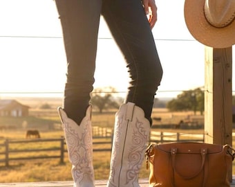 Vintage Justin Grey Leather Cowboy Boots Women's 7B Made in USA Bone Western Boots