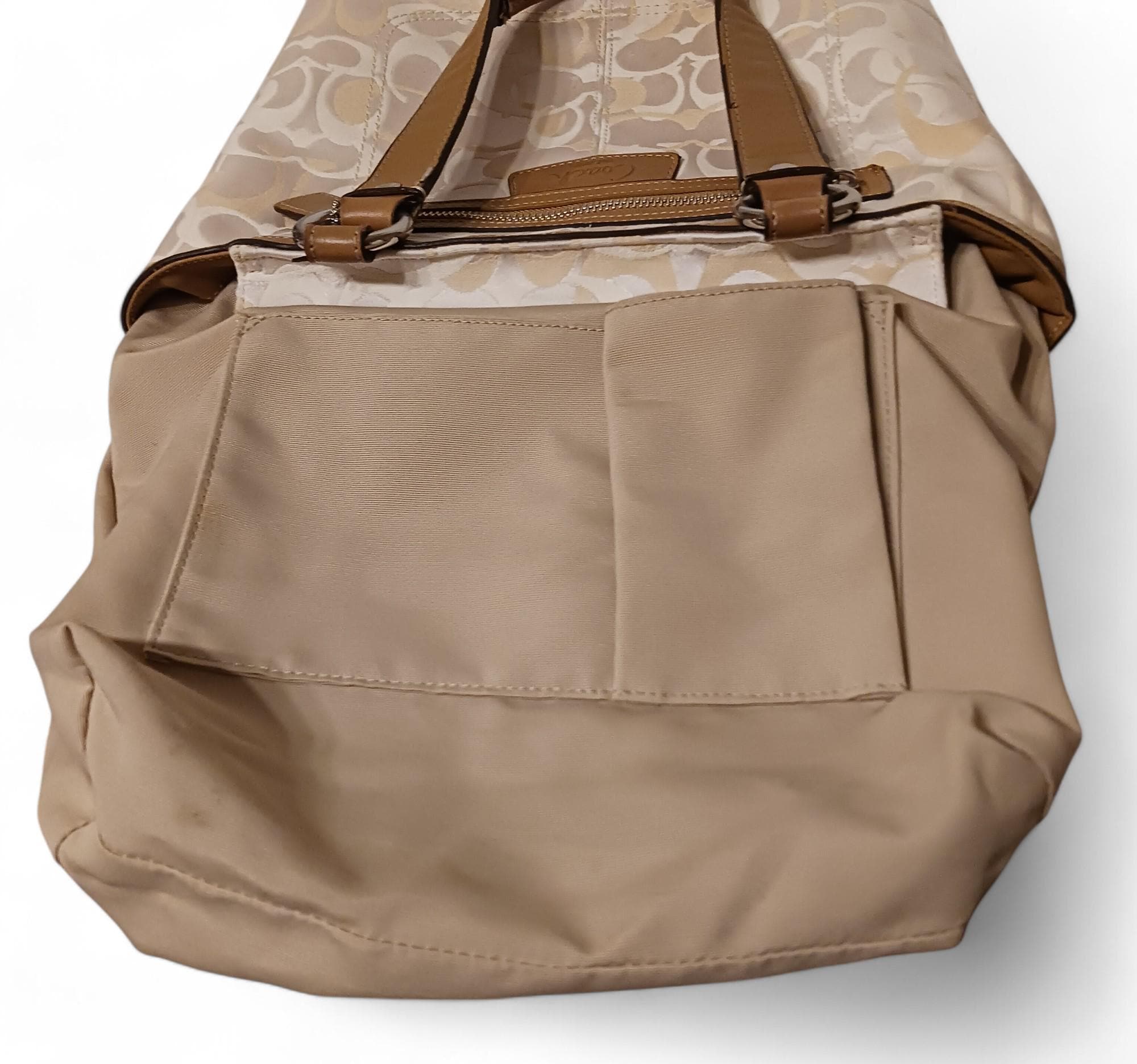 Coach Signature Tote F15436 Beige & Tan Jacquard Fabric With