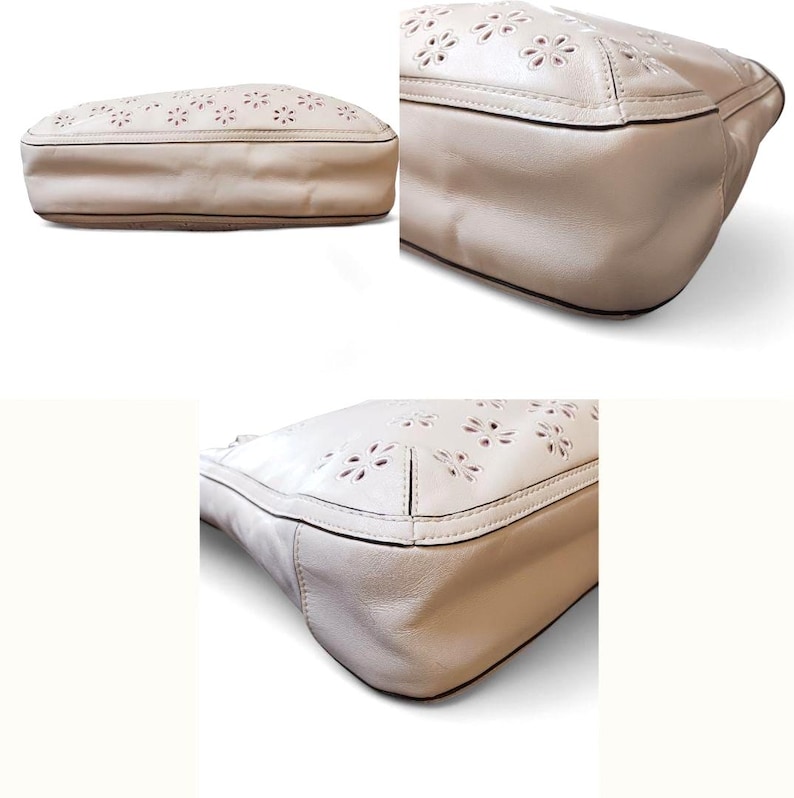 Coach Poppy Ivory Leather Eyelet Tote 22438 – Pink Sateen Lining, Chain Handles, Silver Hardware, 14.5"x11.5"x3