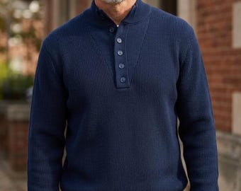 Vintage L.L. Bean Navy Cotton Pullover Sweater | USA Made 90s Gorpcore Knit