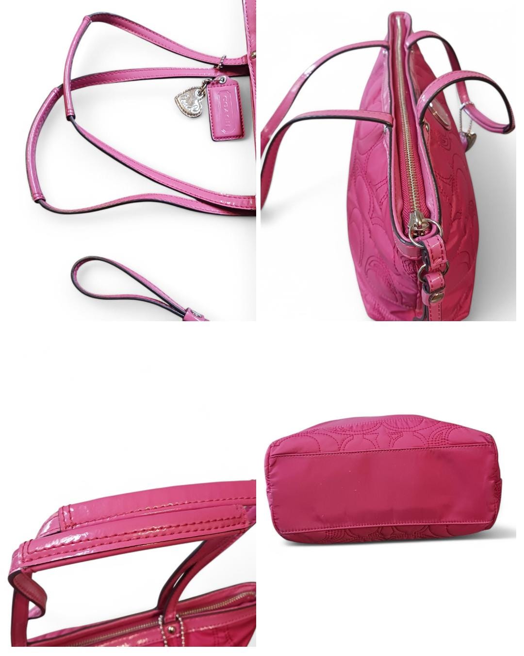 Vintage Y2K Coach Quilted Tote Bag: Rose Pink Signature, Patent