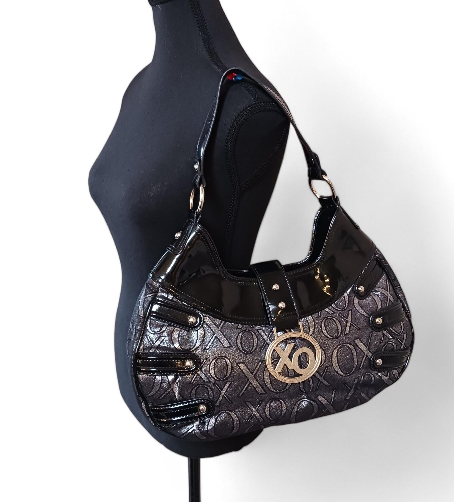 Vintage XOXO Studded Faux Black Patent Leather Metallic