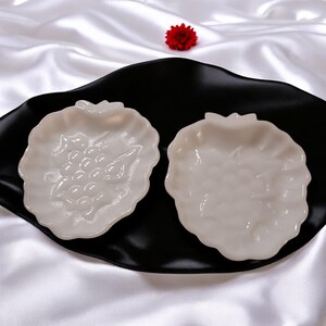 Vintage Hazel Atlas Milk Glass Strawberry Grape Candy Trinket Dishes   – Set of 2, 1940s-1950s Embossed Fruit Design, Farmhouse Cottagecore