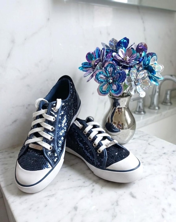 Coach Poppy Barrett Blue Sequin Sneakers | Y2K McBling Casual Luxury Footwear