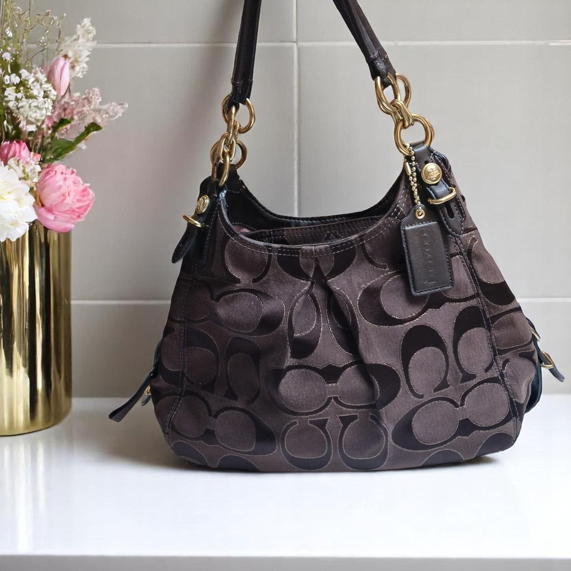 Coach Maggie Mia Shoulder Bag H1073-16153 Brown Jacquard Signature