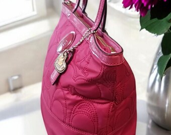 Vintage Y2K Coach Quilted Tote Bag: Rose Pink Signature, Patent