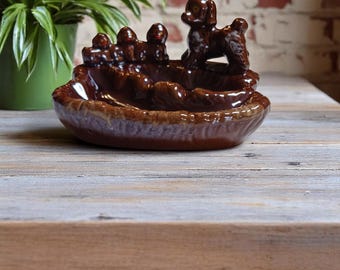 Vintage Poodle Ashtray: Mid-Century Japanese Kitsch Ceramic Figurine