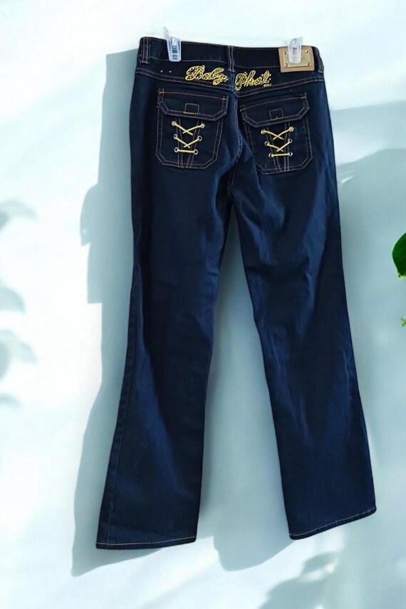 Jeans Baby Phat Fille Taille 10 - Bleu Délavé, Logo Chat Brodé, Coupe Flare - Occasion Très Bon état