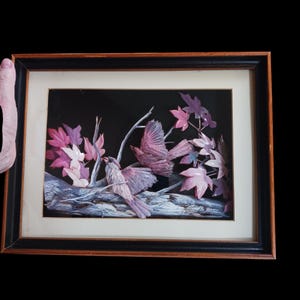 Vintage Japanese Feather Art Shadow Box: MCM 3D Bird Wall Decor