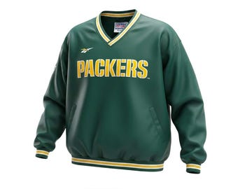Cortavientos vintage de los 90 de los Green Bay Packers de Reebok NFL Pro Line con cuello en V y forro, talla XXL