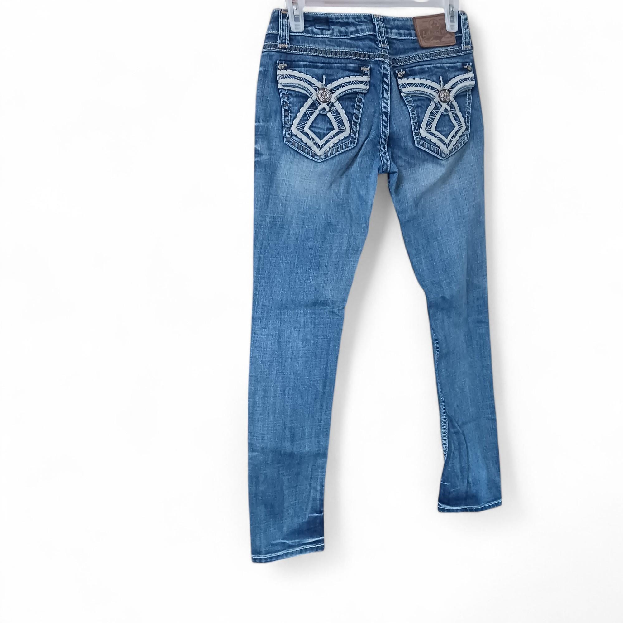 Y2K Embroidered LA Idol Jeans: Western Glam Bling Denim, Size 5 - Etsy