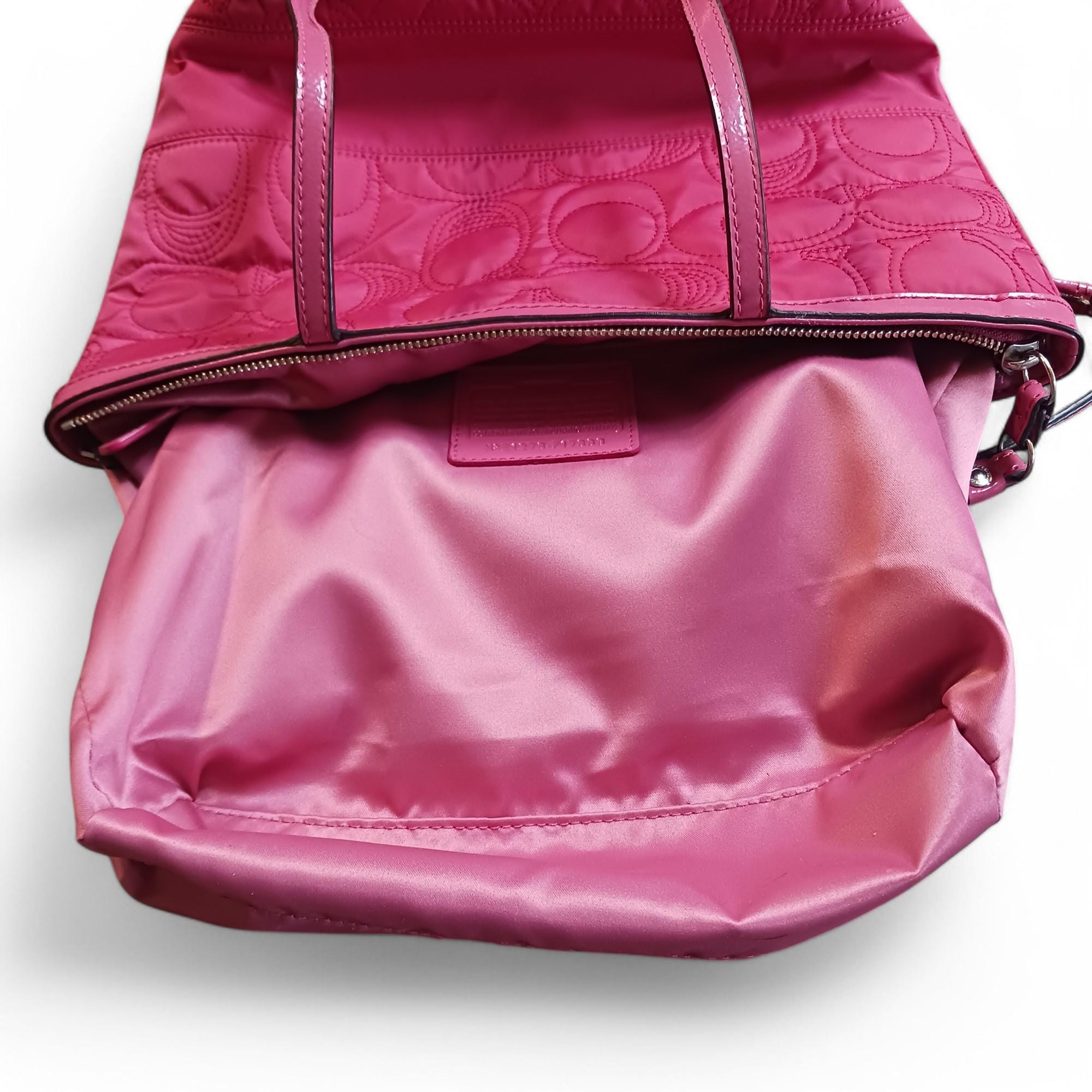 Vintage Y2K Coach Quilted Tote Bag: Rose Pink Signature, Patent