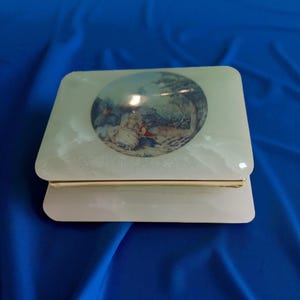 Vintage Italian Alabaster Trinket Box: Rococo Courting Scene, Volterra Tuscany